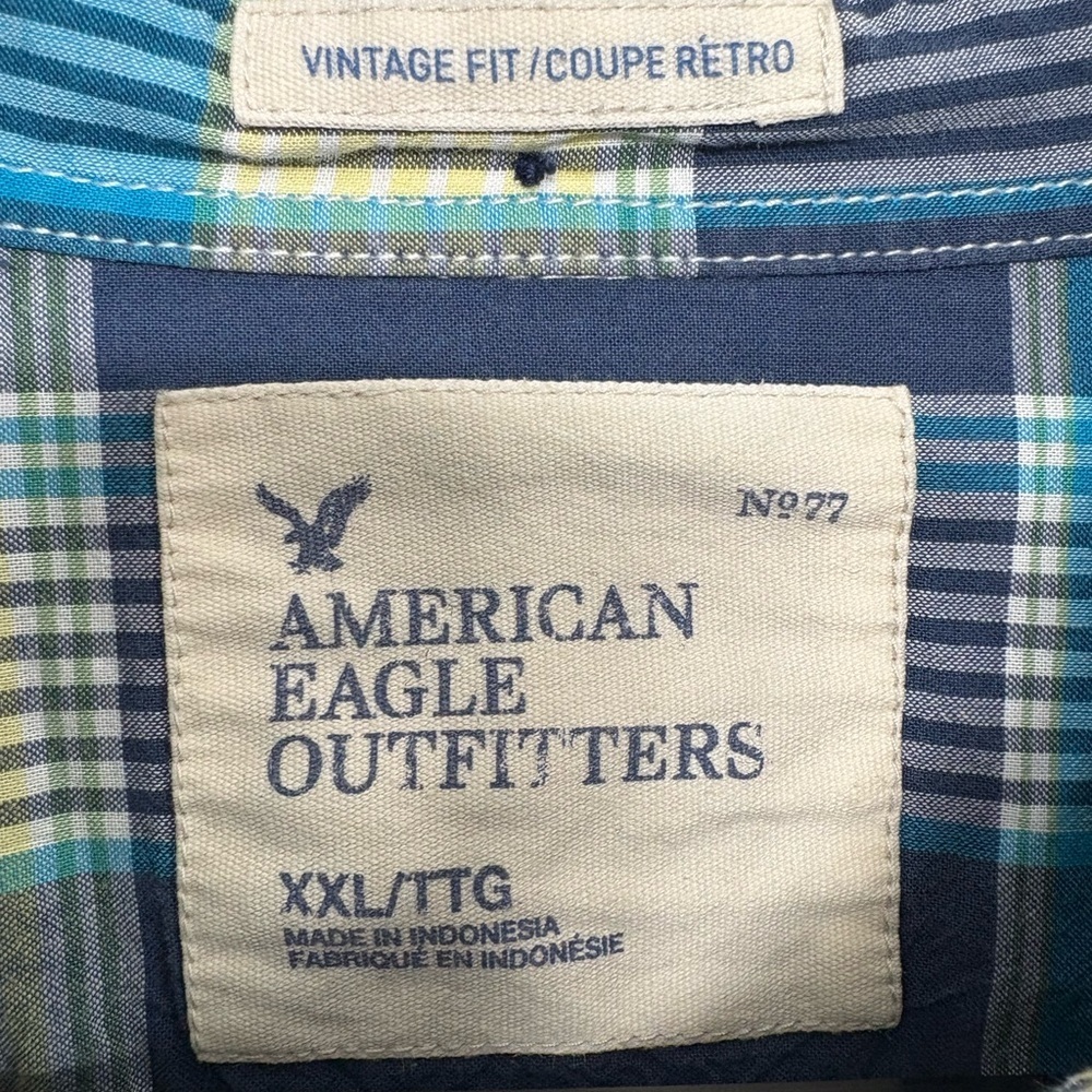 2 for 20$ - American Eagle Outfitters Blue and Yellow Plaid Shirt - 100% cotton - Picture 2 of 9